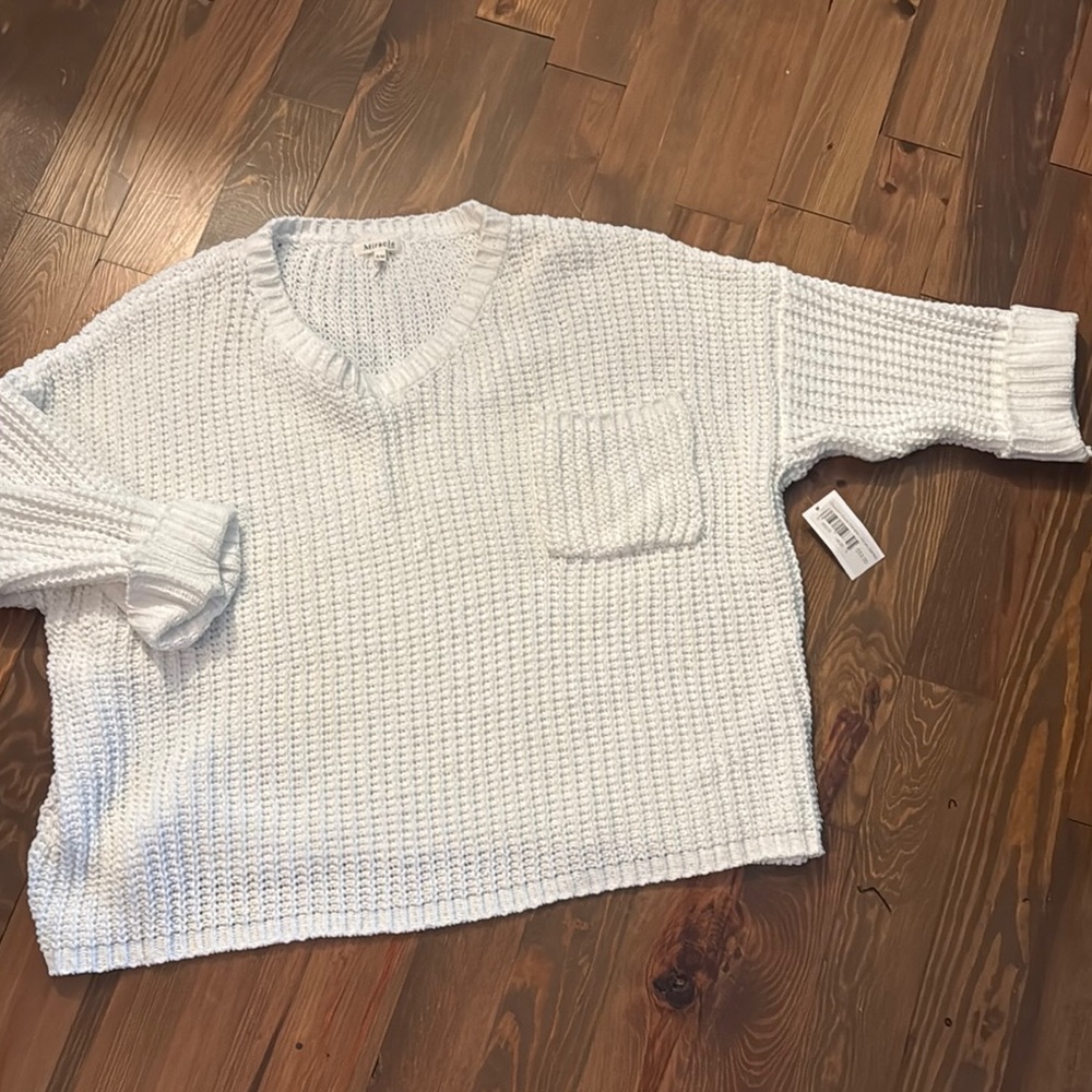 Miracle White Crew Neck Sweater with Textured Knit